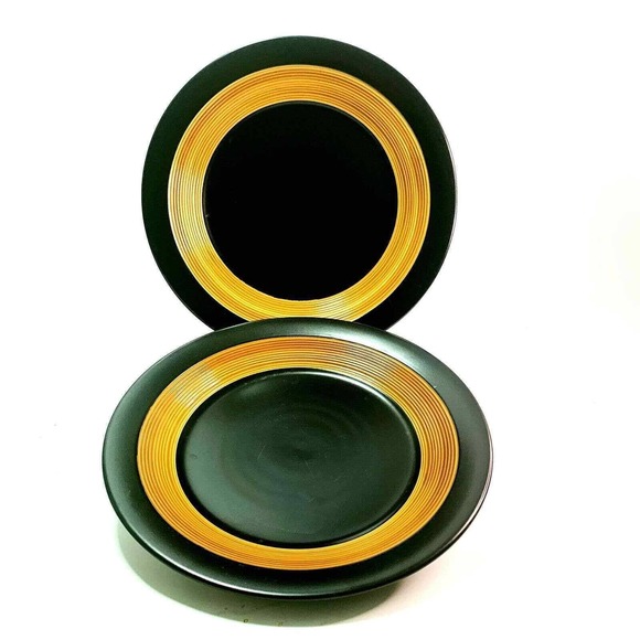 Pfaltzgraff Concentric Black 11" Earthenware Dinner Plate Brown Wood Tone Rings - Picture 8 of 10